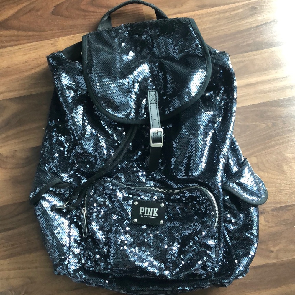 PINK Victoria's Secret Black Sequin Backpack